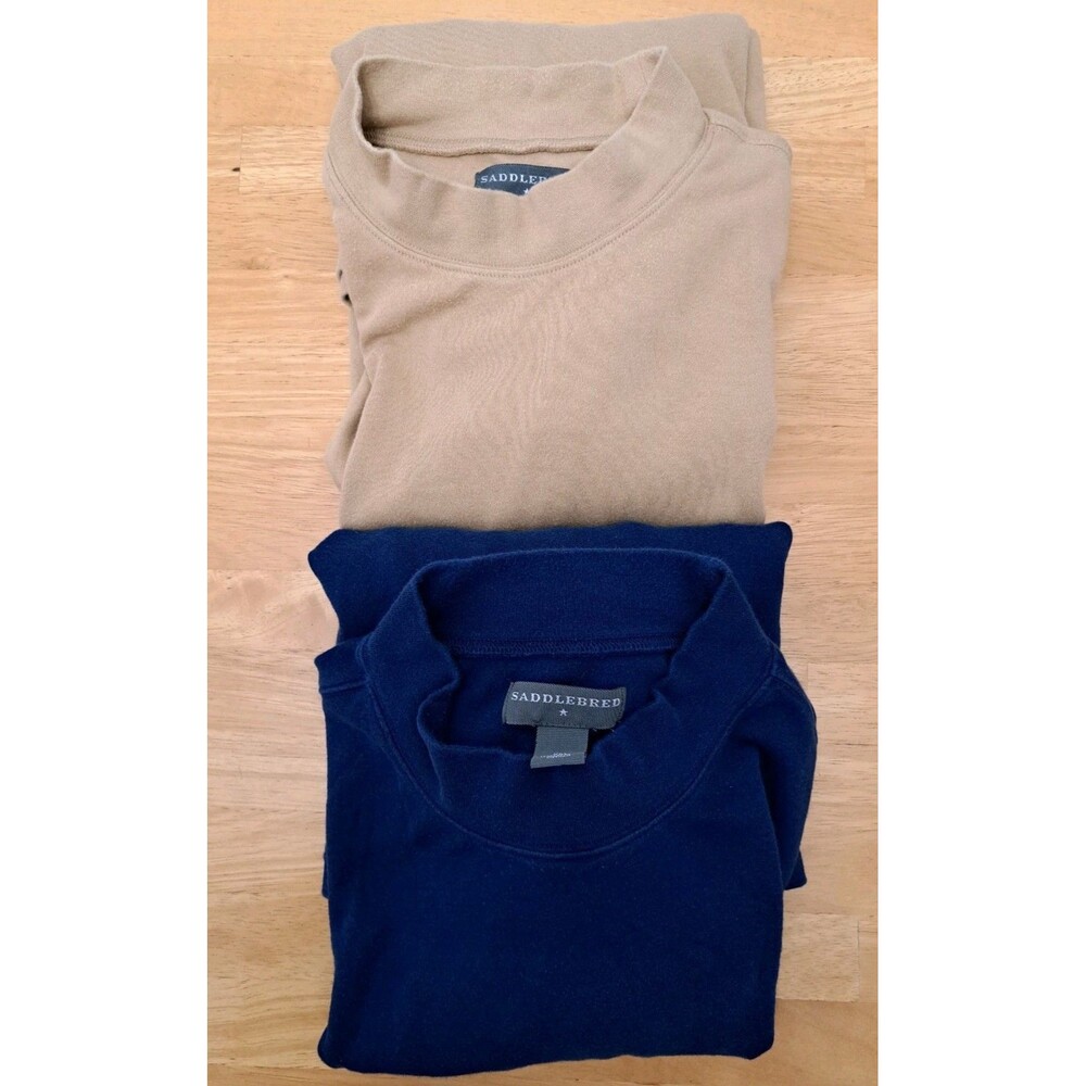 Saddlebred T-Shirt Men’s Size XXL Mock Neck Long Sleeve Cotton Lot of 2 Tan Blue